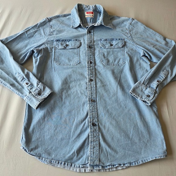 Wrangler Flex for Comfort Mens Blue Denim Long Sleeve Button Up Shirt M - Picture 1 of 7